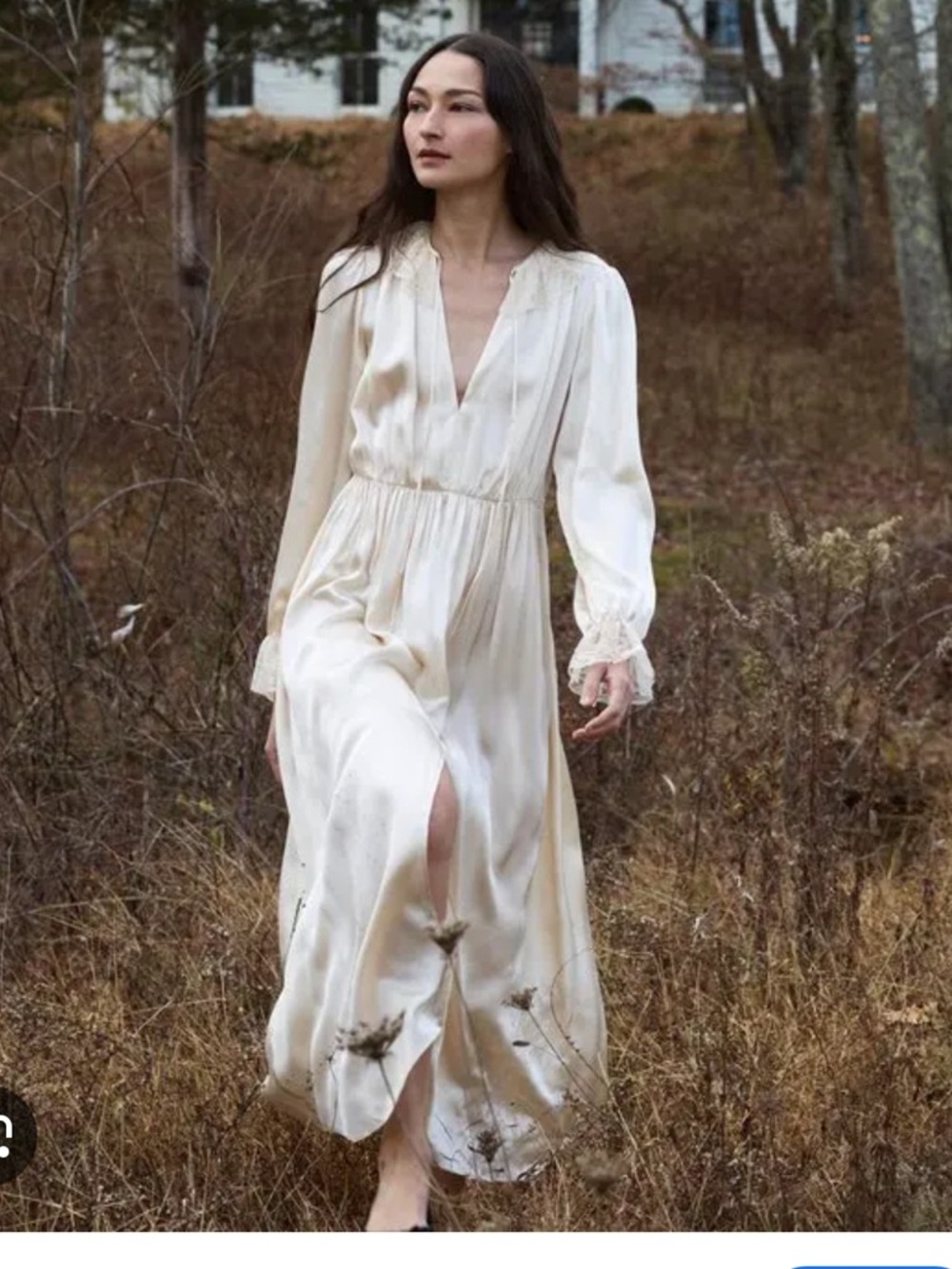 Silk Ivory Long Sleeve Maxi Dress